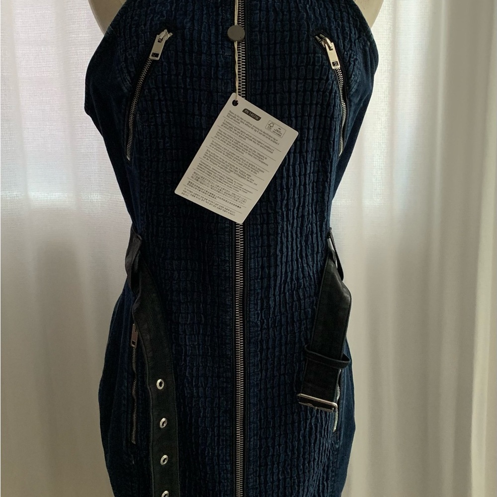 Diesel Jean Dress with black leather detailing sz L BNWT
